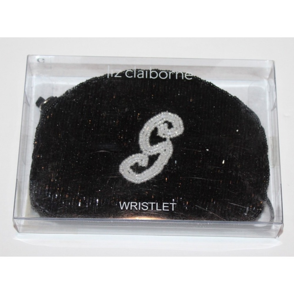 Liz Claiborne black beaded initial wristlet "G" letter NEW NIP